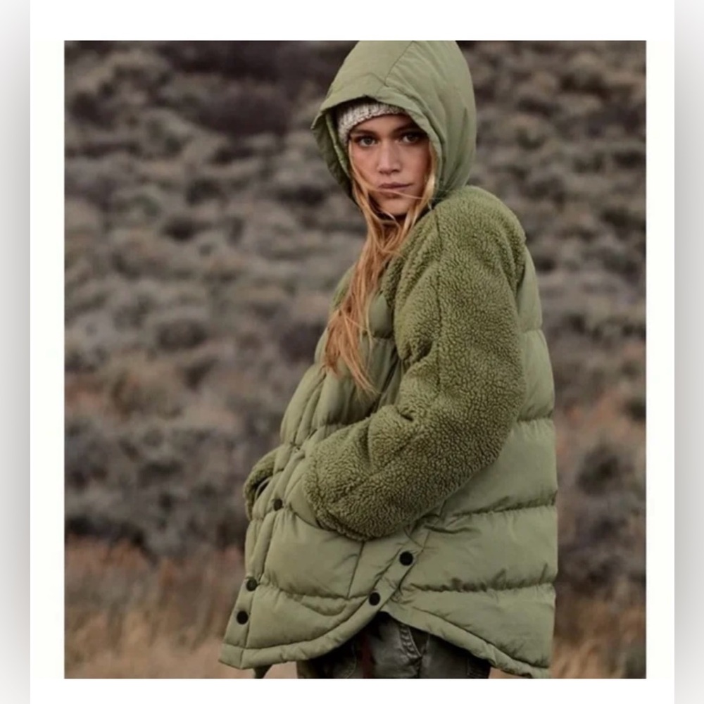 Anthropologie Olive Green Hooded Puffer Jacket